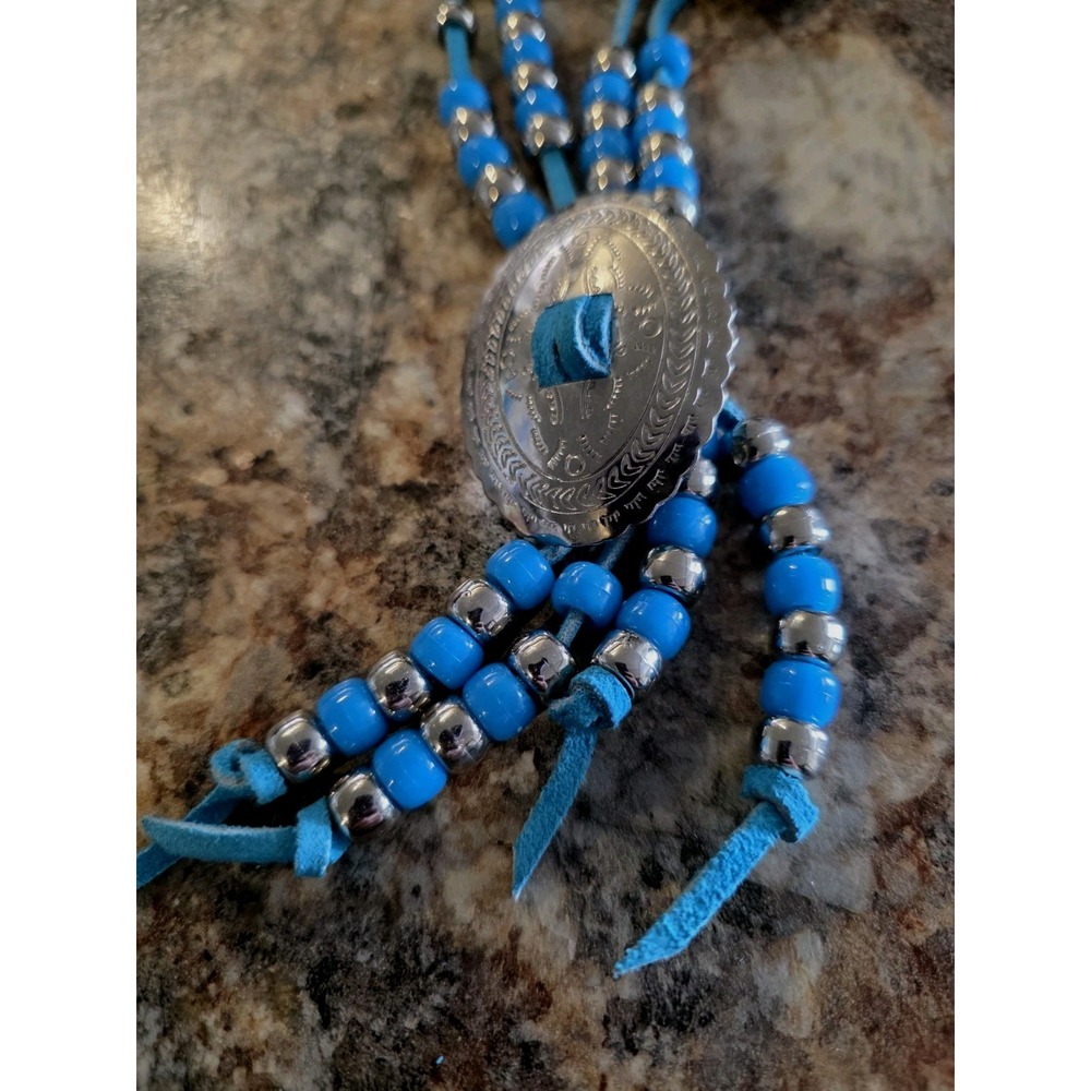 Vtg Necklace Southwestern Bolo Style w/SilvertoneThunderbirds Medallions/beads - Picture 2 of 5